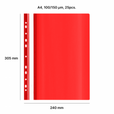 AD Class Segtuvėlis skaidriu viršeliu su perforacija 100/150 Raudonas, pakuotėje 25 vnt.