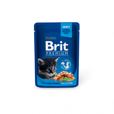 Konservuotas maistas katėms Brit Premium maiš. Chicken Chunks Kitten 100g