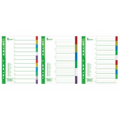 Skiriamieji lapai Forpus, A4, 1-5 spalvos, plastikiniai